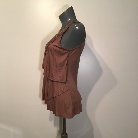 Olivia Moon Tiered Tank Top with Embellished Neckline Size M - Picture 5 of 10